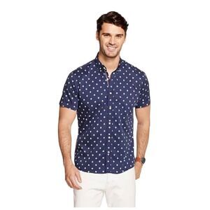 Izod Short Sleeve Button-Down Shirt – Size L – EUC – Navy‎ Printed